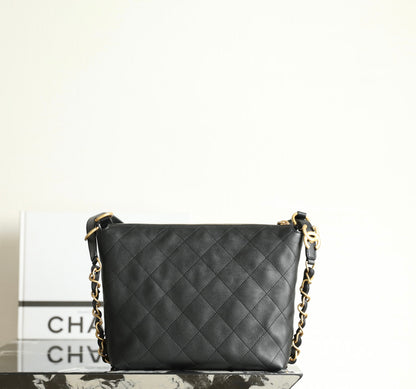 Chanel 25s 𝗛𝗼𝗯𝗼 Backpack Small Black Calfskin 340195