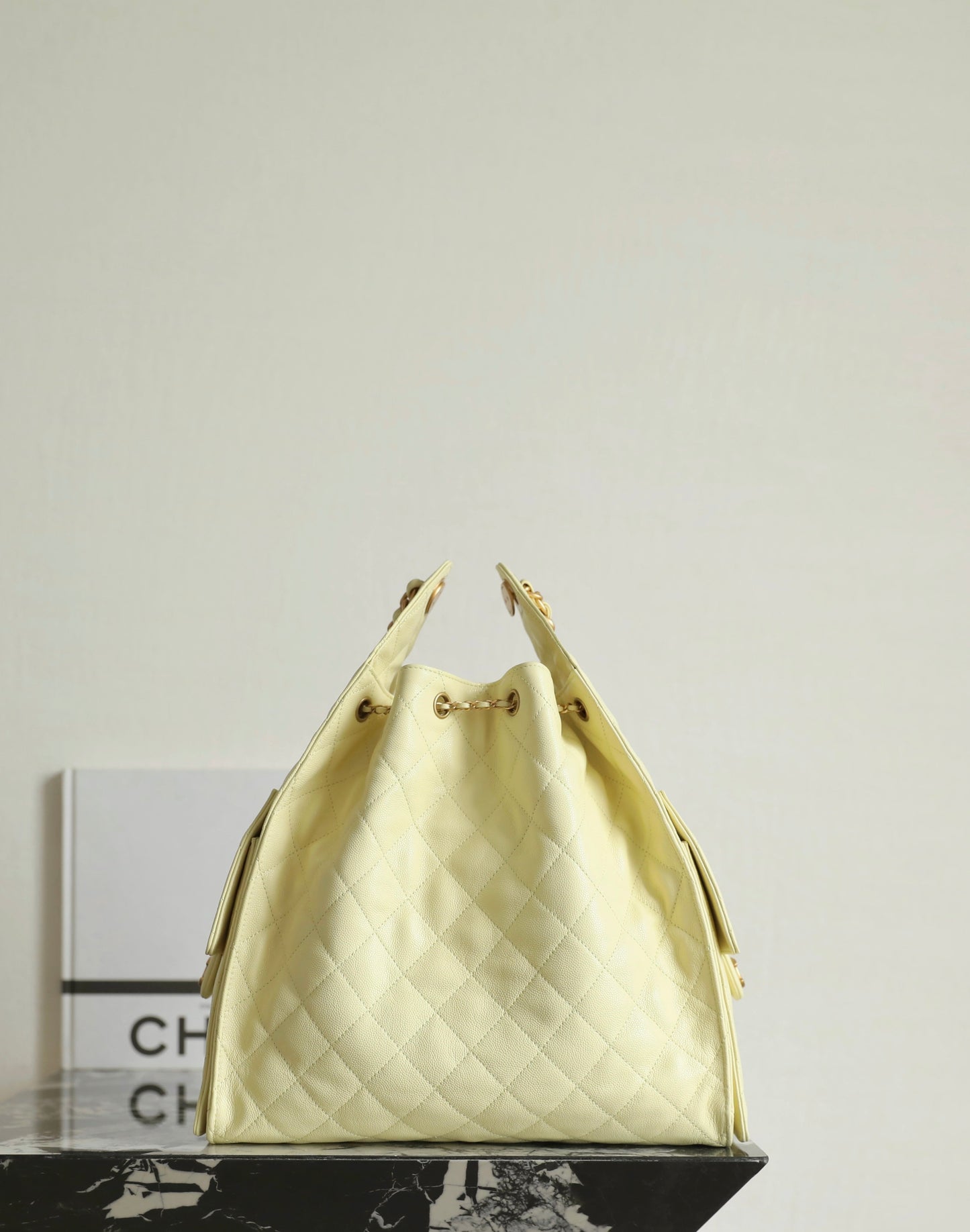 Chanel 2025 Hobo Bag Light Yellow Caviar Leather 344300