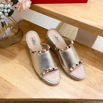 Valentino Mule Wedge Silver Leather 240593