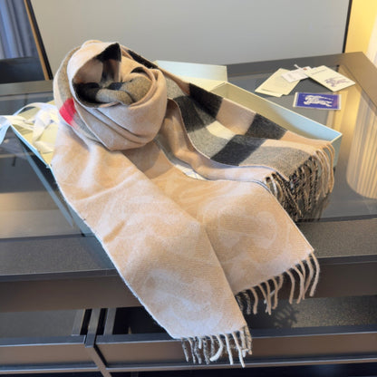 BBR Long Scarf 200CM Beige Black Cashmere 293421