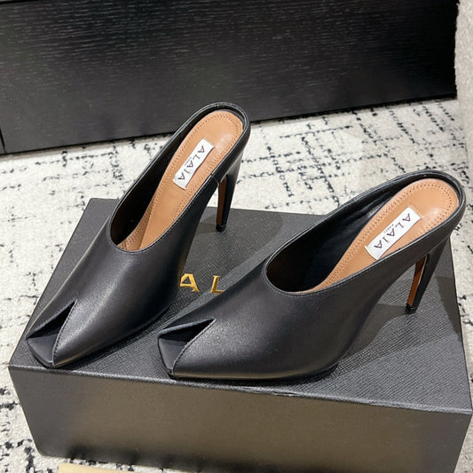 Alaia 25 Spike High Heel Mules Black Lampskin 293181