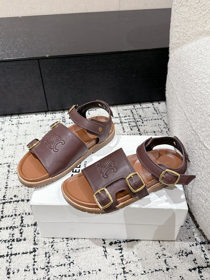 CELINE 25C Dad Sandal Mule Hickory Brown Cowhide 232352