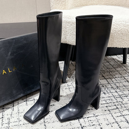 Alaia 2025 Square Toe High Heeled Boot Black Calfskin 558669