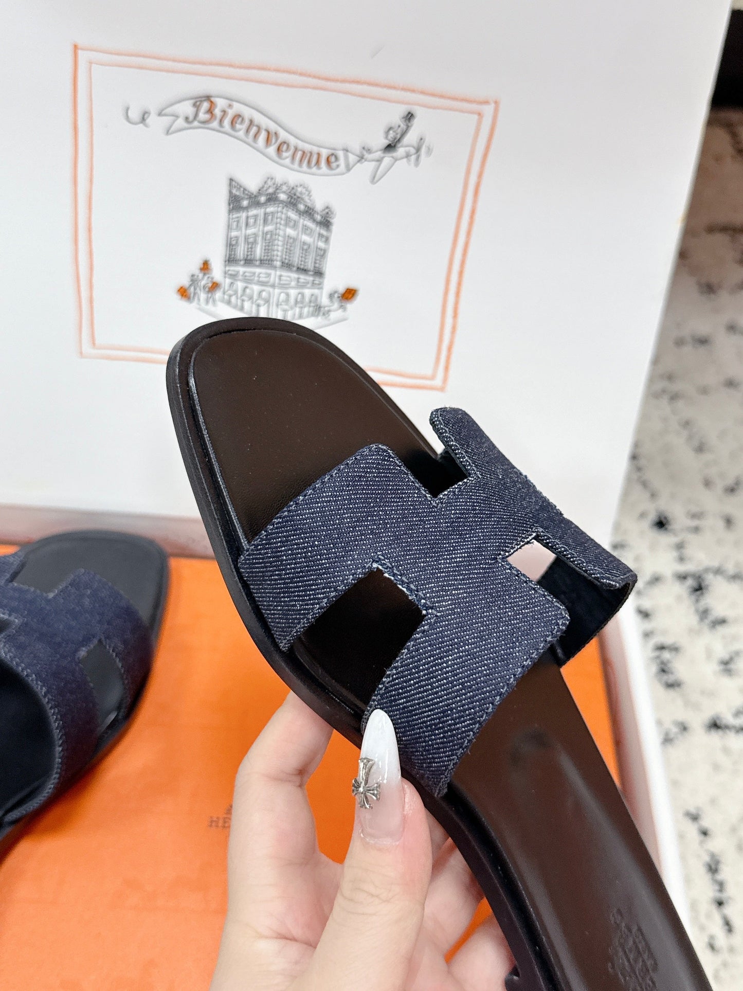 HM 26ss Oran Sandals Blue Black Denim Cowhide 617182