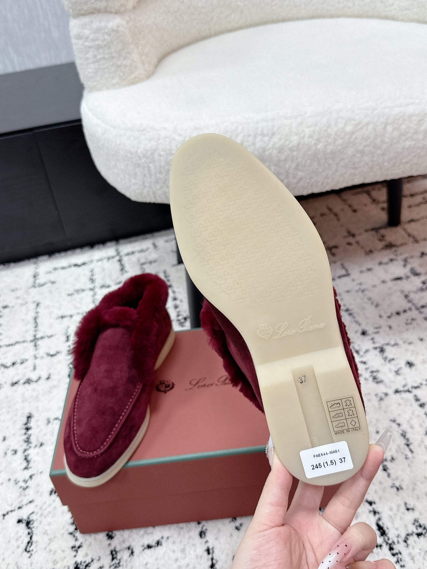 LP 26SS Open Walk Ankle Boot Burgundy Suede Fur 617383