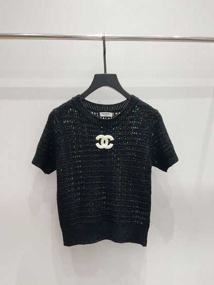 Chanel 2026 Knitted T-shirt Black Pink White Wool 355300