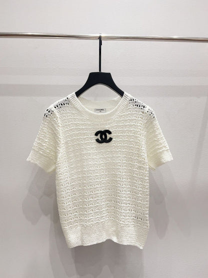 Chanel 2026 Knitted T-shirt Black Pink White Wool 355300