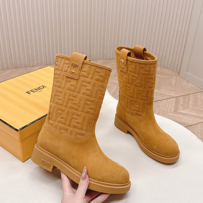 Fendi 25 short boots caramel yellow suede 500936
