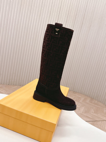 Fendi 25 high boots deep chocolate brown suede 500940