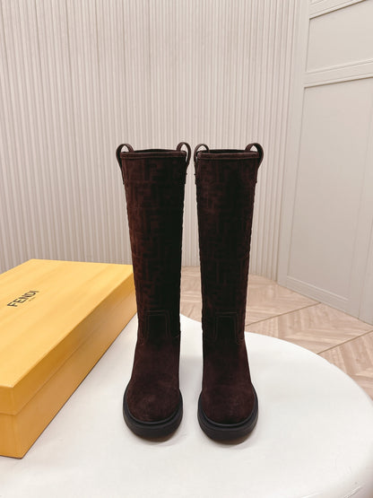 Fendi 25 high boots deep chocolate brown suede 500940