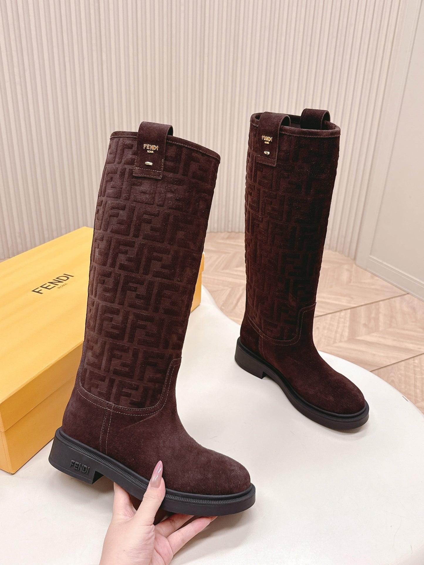 Fendi 25 high boots deep chocolate brown suede 500940