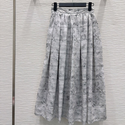 Dior 2026 Printed Pleated Skirt White Gray Polyester