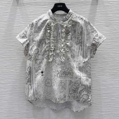 Dior 2026 Toile de Jouy Pattern Shirt With Lace Trim Grey Cotton 449989