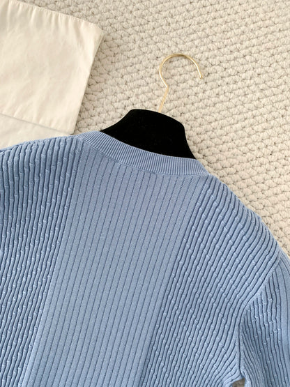 Chanel 2026 Logo Knit Short-Sleeve T-Shirt Blue Cotton 356628