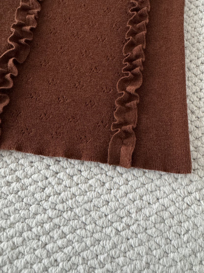 Miumiu 2026 Ruffled Knitted Vest Brown Cashmere and Silk Blend 380637