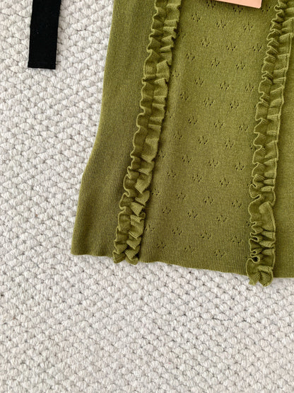 Miumiu 2026 Ruffled Knitted Vest Green Cashmere and Silk Blend 380635