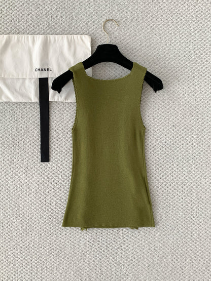 Miumiu 2026 Ruffled Knitted Vest Green Cashmere and Silk Blend 380635