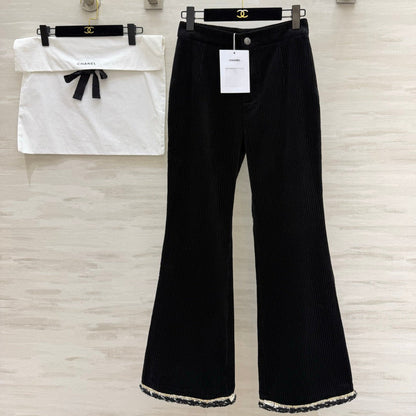 Chanel 2026 Corduroy Flared Pants Black Velvet Fabric 377401