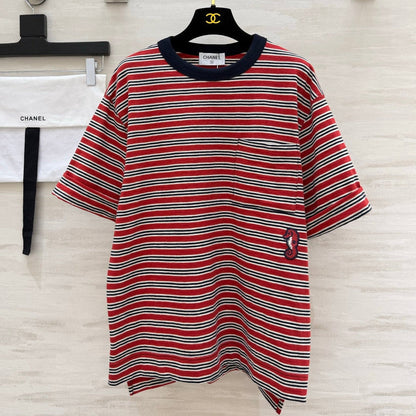 Chanel 2026 Striped T-shirt With Seahorse Red Cotton 394177