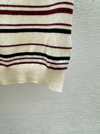 Chanel 2026 Short-sleeve Sweater Cream and Navy Blue Wool Polyester