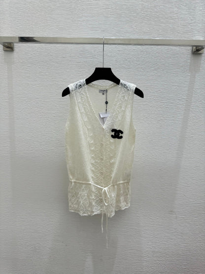 Chanel 2026 Knit Lace Camisole Blue and White Wool Acrylic