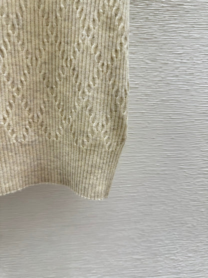 Miumiu 2026 Short-sleeved Knit Polo Shirt Beige and Gray Wool