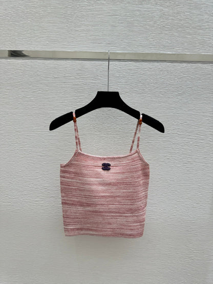 Chanel 2026 Strap Cami Tank Tops Pink Beige Wool Nylon