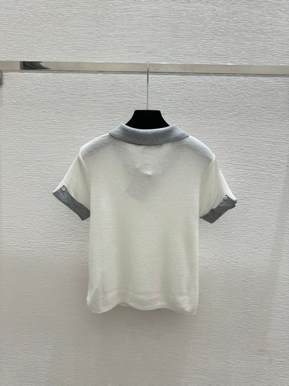 Dior 2026 Polo Shirt White and Navy Blue Wool
