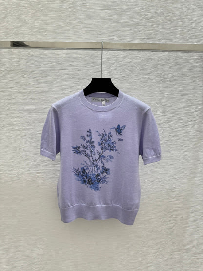 Dior 2026 Short-sleeved Top Cream Pink Purple Wool