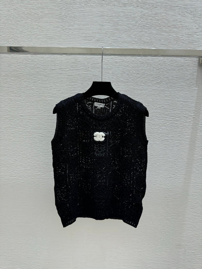 Chanel 2026 Hollow-Out Round Neck Knitted Vest Wool Polyester 170692