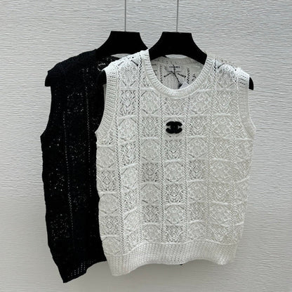 Chanel 2026 Hollow-Out Round Neck Knitted Vest Wool Polyester 170692