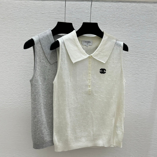 Chanel 2026 Collared Knitted Vest Tencel Wool 294904