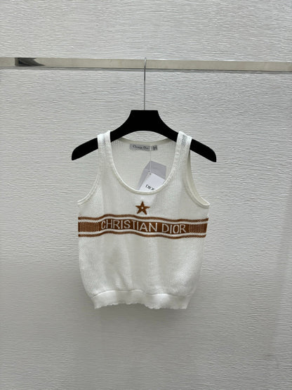 Dior 2026 Mesh Knit Vest Brown and White Wool 341178