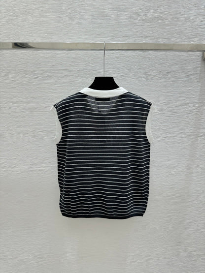 Miumiu 2026 Striped Sleeveless Knit Vest Cotton 341375