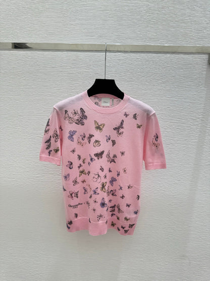 Dior 2026 Butterfly Print Knit Short-Sleeve T-Shirt Wool 355164