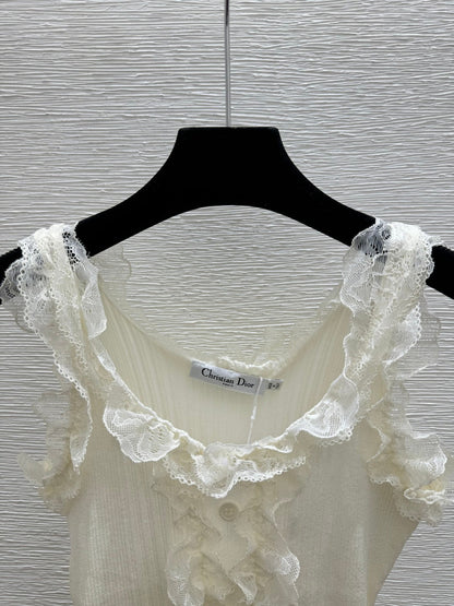 Dior 2026 Ruffled Lace Knitted Vest Cotton Wool 377974