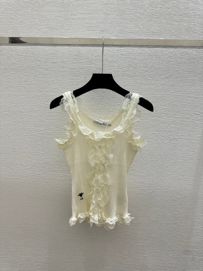 Dior 2026 Ruffled Lace Knitted Vest Cotton Wool 377974