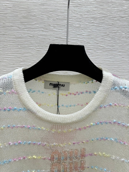 Miumiu 2026 Colorful Striped Knit Short-sleeved Top Wool Polyester 397172