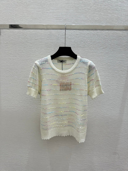 Miumiu 2026 Colorful Striped Knit Short-sleeved Top Wool Polyester 397172