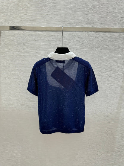 Miumiu 2026 Collared Knitted Short-Sleeve T-Shirt Tencel Nylon 441849