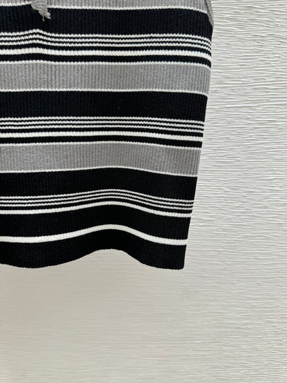 Dior 2026 Striped Crew Neck Knitted Vest Grey Black Wool 452202