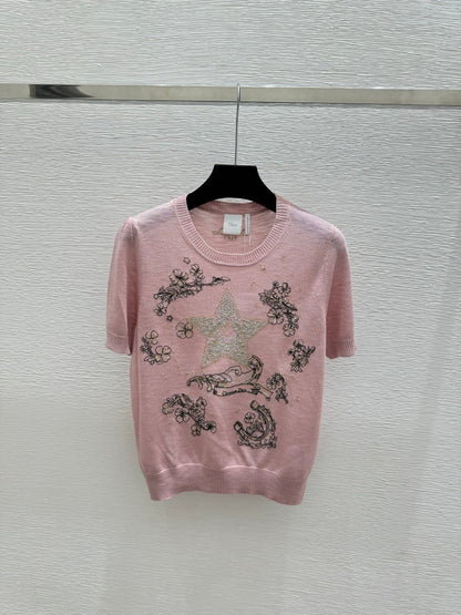 Dior 2026 Short-sleeved Top With Embroidered Five-pointed Star Tencel 497831
