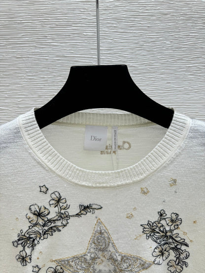 Dior 2026 Short-sleeved Top With Embroidered Five-pointed Star Tencel 497831