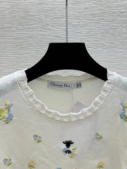 Dior 2026 Floral Embroidered Knit Short-sleeved Top Wool 392593