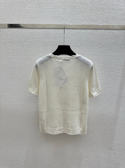 Dior 2026 Floral Embroidered Knit Short-sleeved Top Wool 392593