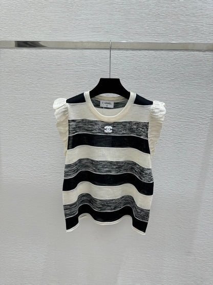 Chanel 2026 Striped Crew Neck Knitted Vest Tencel 516058