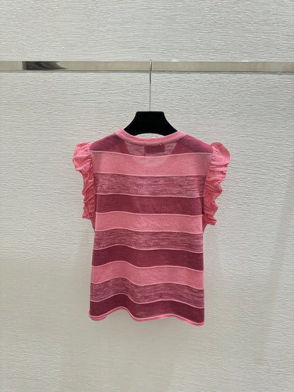 Chanel 2026 Striped Crew Neck Knitted Vest Tencel 516058