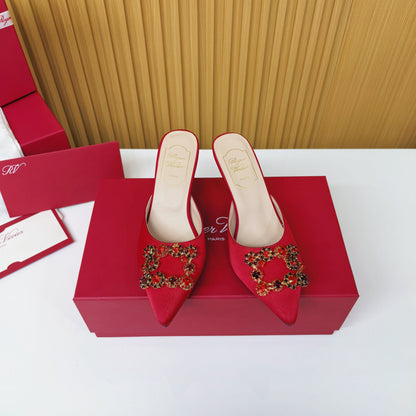 Viv Diamond Mules Red Silk 247391