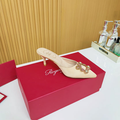Viv Diamond Mules Champagne Silk 247392