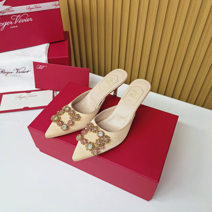 Viv Diamond Mules Champagne Silk 247392